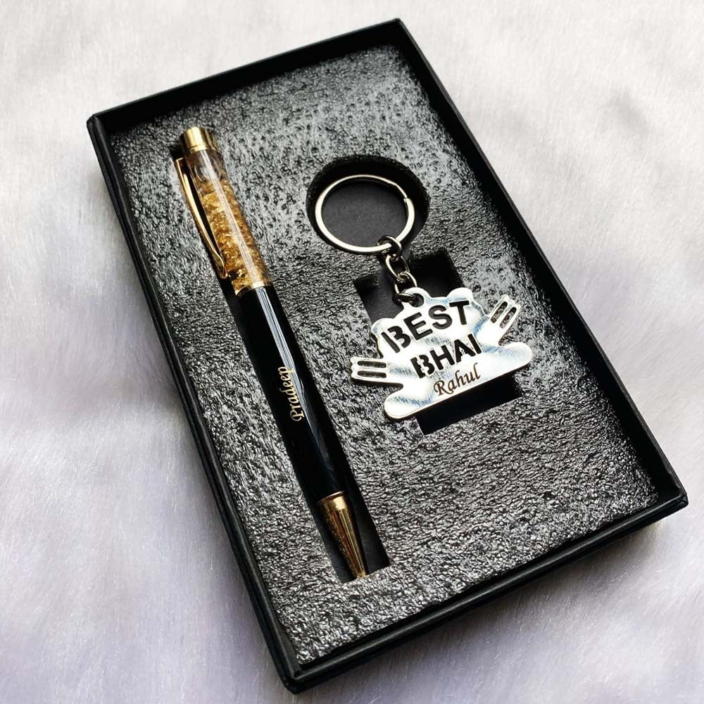 Gold Flake Pen & Best Bhai Keychain