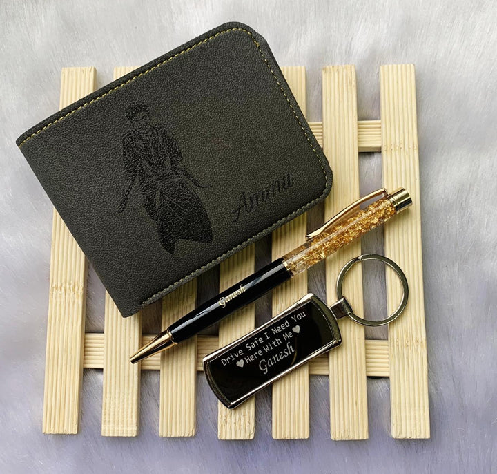 Printed Mens wallet+customized pen and keyring 2