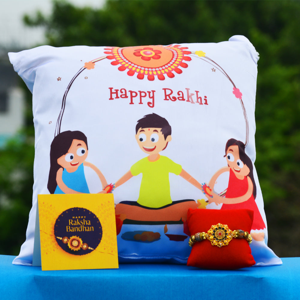 Cushion and Fancy Rakhi Combo