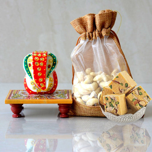 MARBEL GANESH JI+DRY FRUIT+SWEET HAMPER