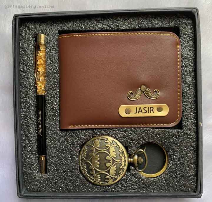 MENS WALLET+CUSTOMIZE PEN AND ANTIQUE WATCH