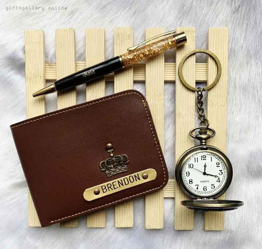 MENS WALLET+CUSTOMIZE PEN AND ANTIQUE WATCH