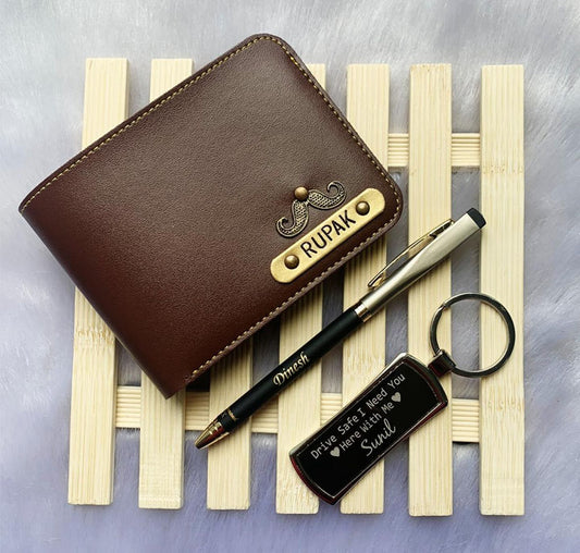 Mens wallet+customized pen and keyring