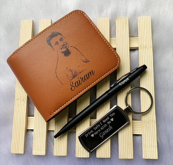 Printed Mens wallet+customized pen and keyring