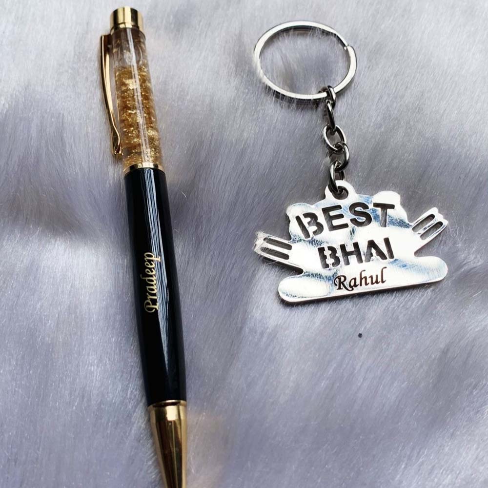 Gold Flake Pen & Best Bhai Keychain