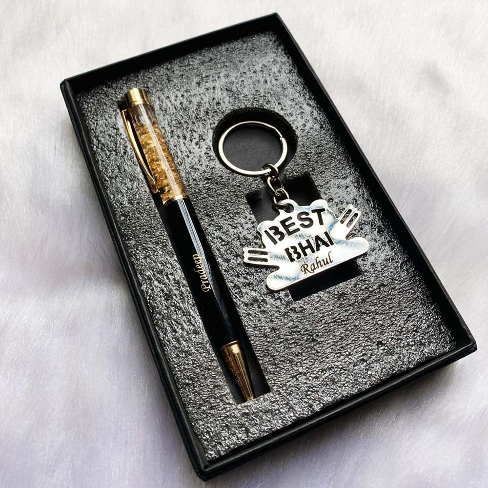 Gold Flake Pen & Best Bhai Keychain
