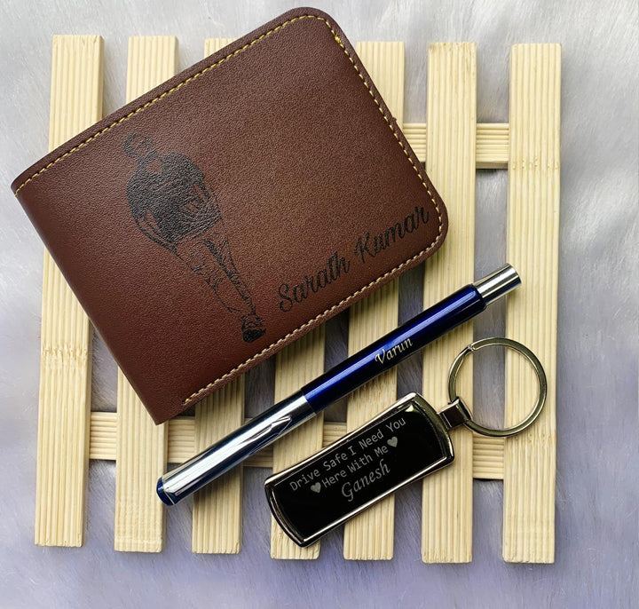 Printed Mens wallet+customized pen and keyring 3